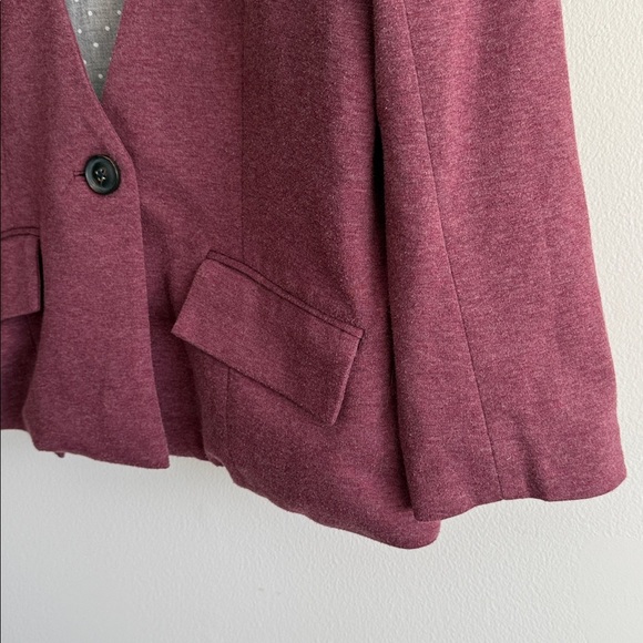 Anthropologie Cartonnier Maroon Burgundy Knit V-Neck Single Button Blazer Jacket - Picture 3 of 9